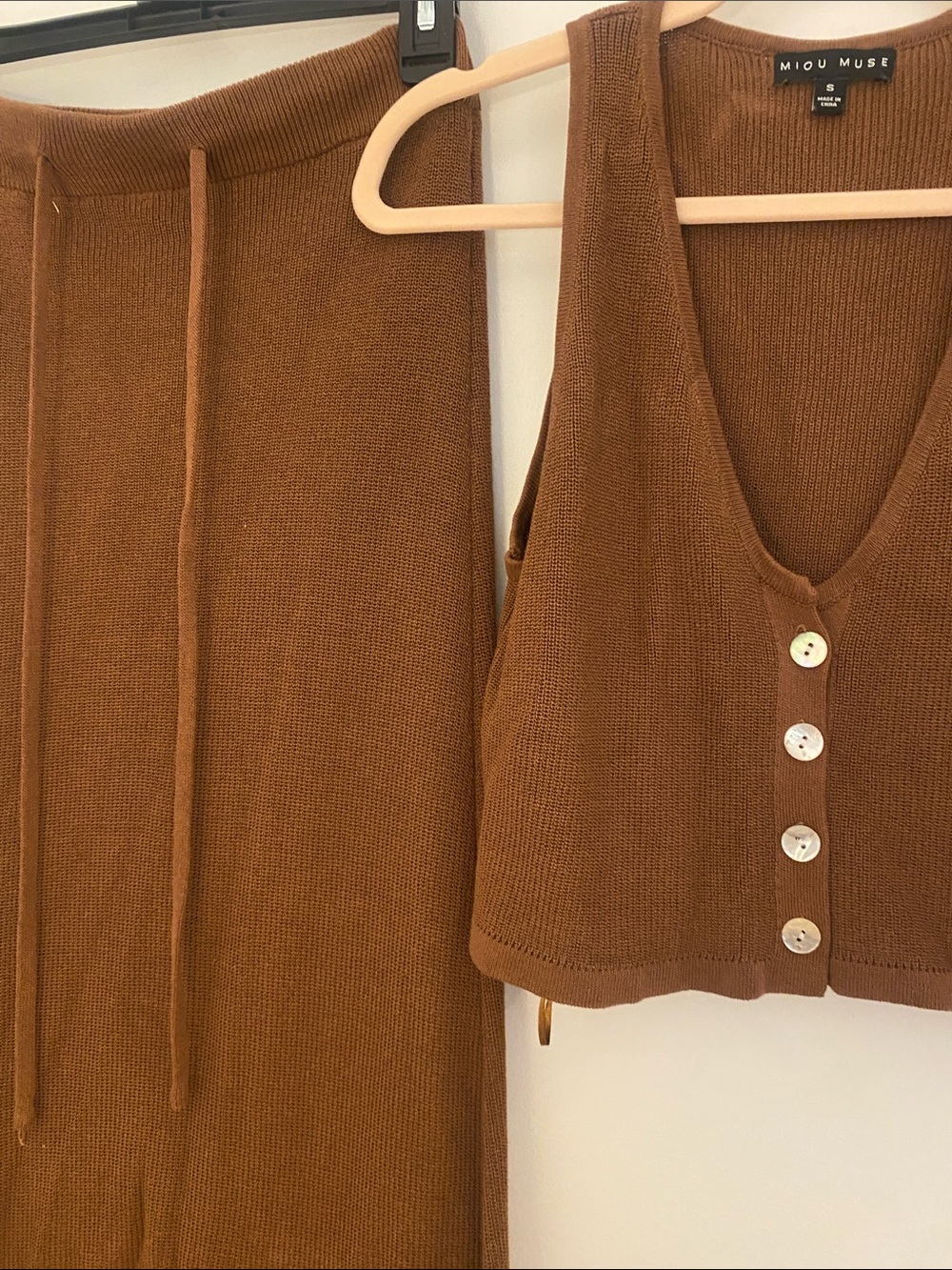 Women’s Maxi Skirt and Button-Front Crop Vest Set — Brown - Picture 3 of 4